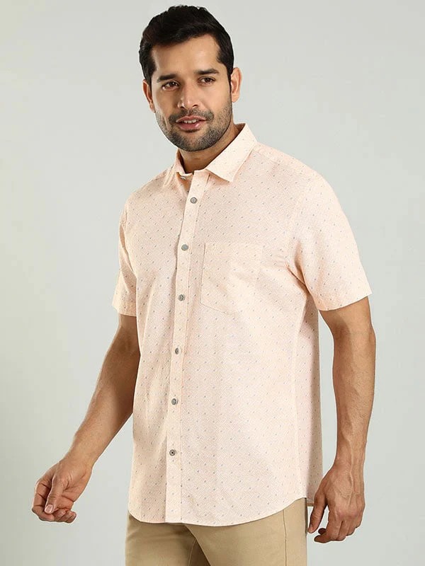 Indian Terrain Men's Regular Fit Half Sleeve All Over Print Orange Shirt